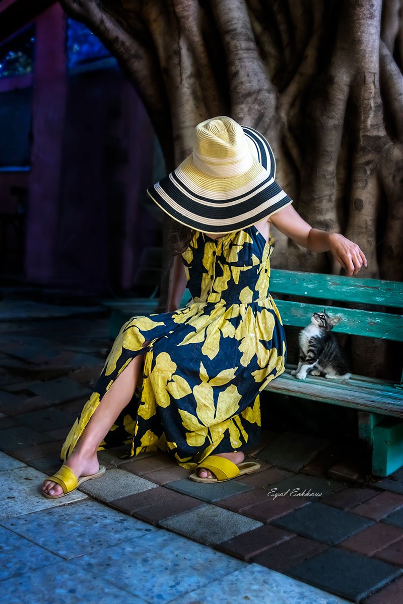 Fashion model and kitten